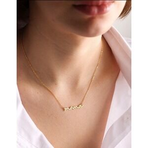 Gold Tone Mama Script Necklace Delicate‎ Script Nameplate Pendant Jewelry New